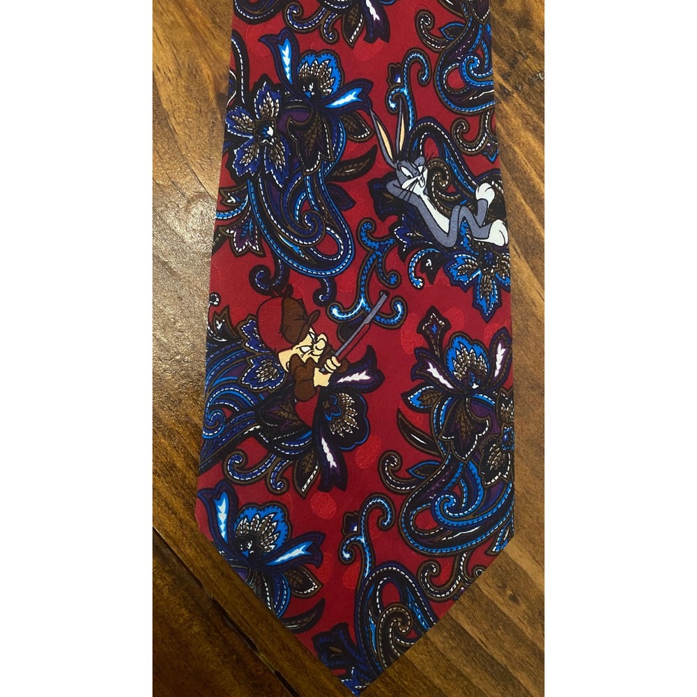 Looney Tunes Mania Necktie Mens OS Red Good Vintage 1994 Paisley Character Print